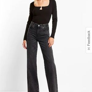 EXPRESS Fitted V-Wire Ponte Long Sleeve Thong Bodysuit